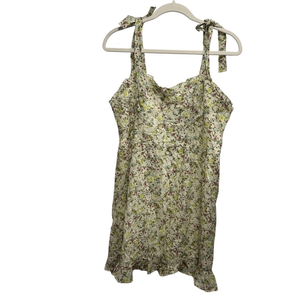Wild Fable Mini Dress Womens L Large Cream Floral Bow Tie Sleeve Cottagecore NWT